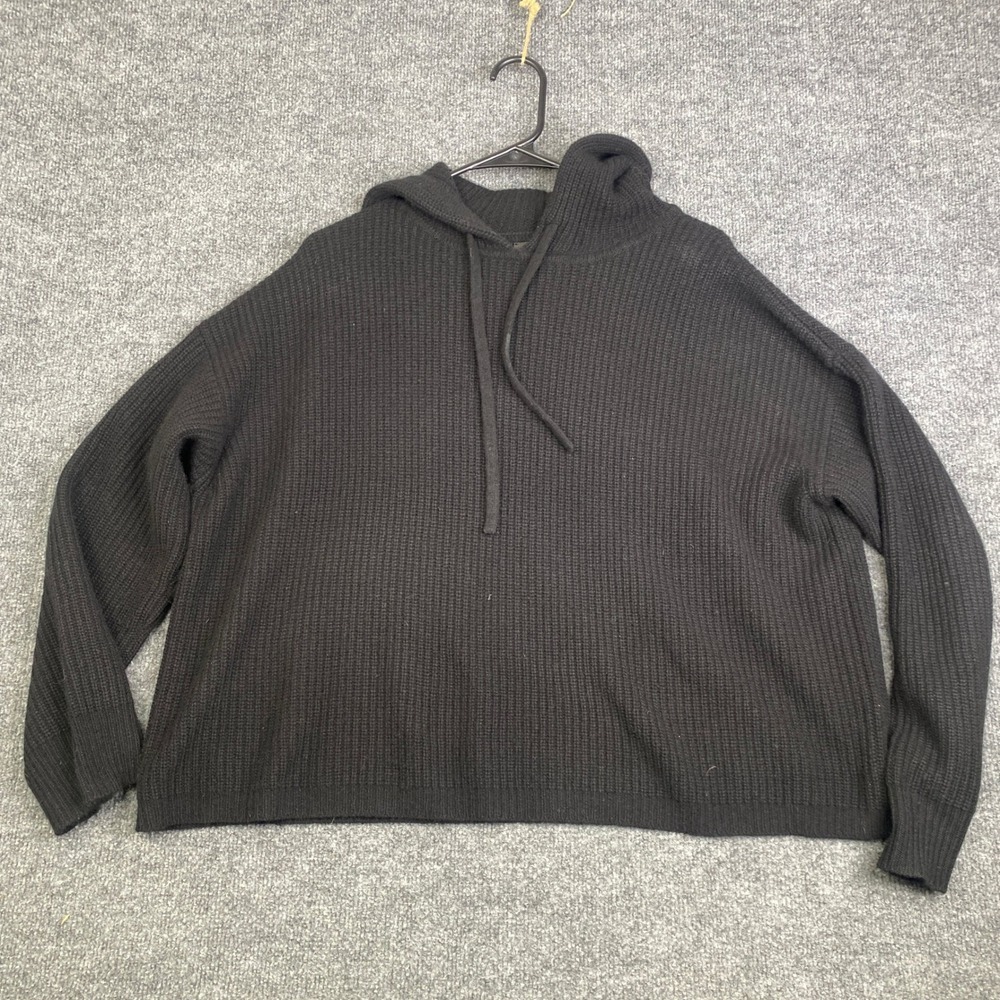 Jenni Kayne Black 100% Cashmere Ribbed Knit Hoodie Sweater XS 37-7355-A25